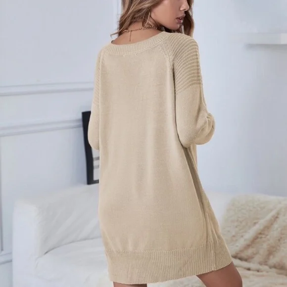 Boho Black Lace up Off Shoulder Oversized Sweater Dress - Picture 4 of 14